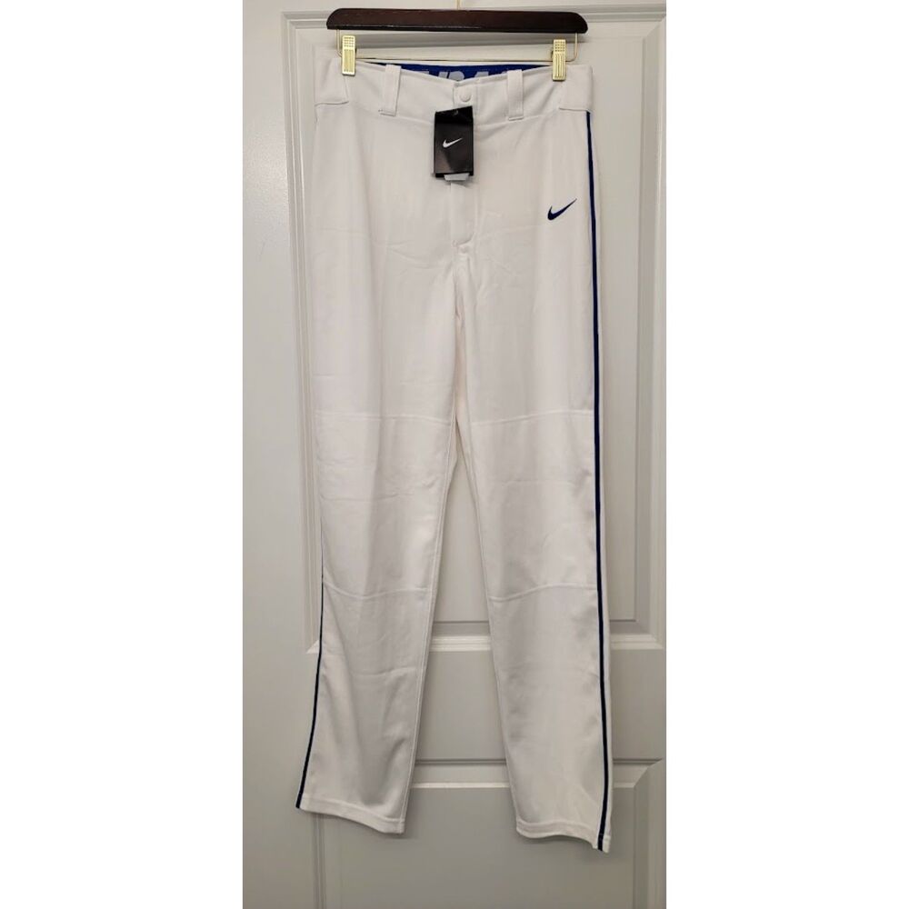 Nike Swoosh Piped Dri-FIT Baseball Pants White Royal Blue AH6942-101 Men's S NWT